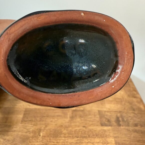 CCC Canadian Art Pottery Vase Mid-Century Modern Teal Green Sculptural Leaf Base - Picture 5 of 6